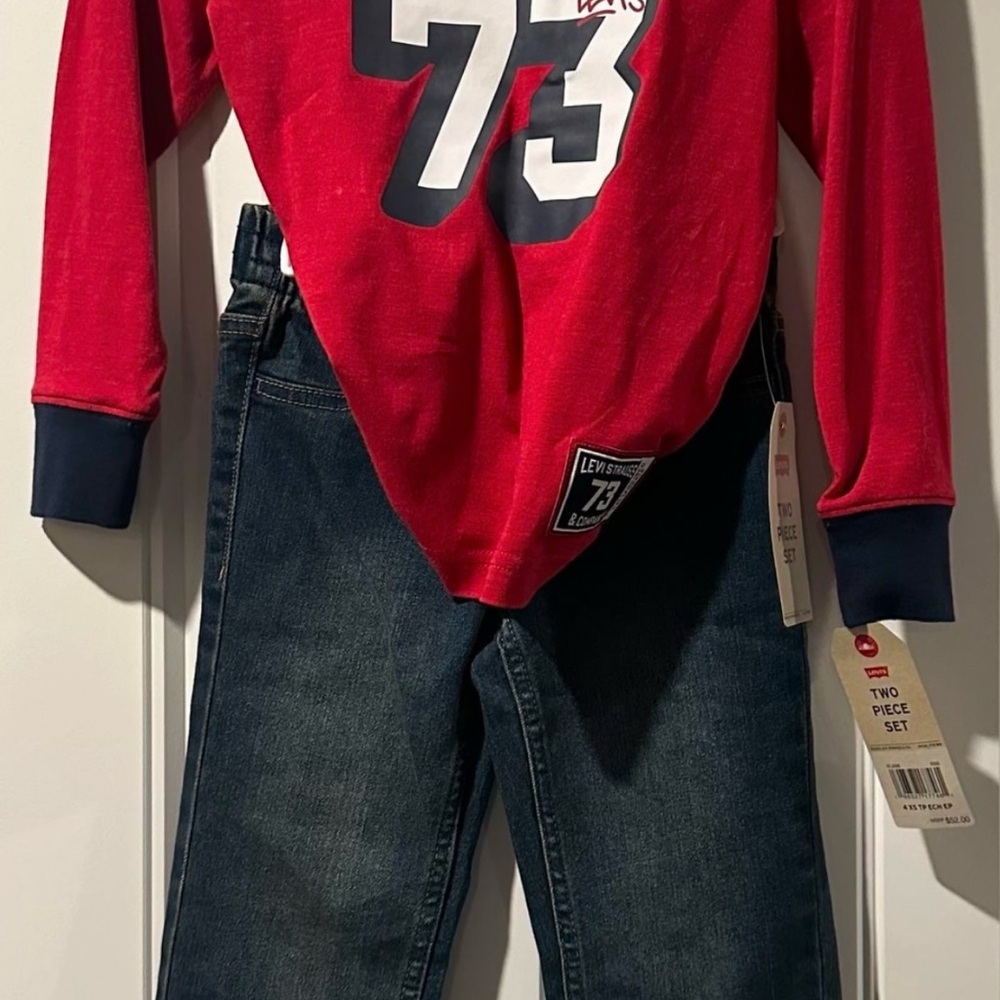 Levi's Red and Navy Long Sleeve Tee with 73 Graphic